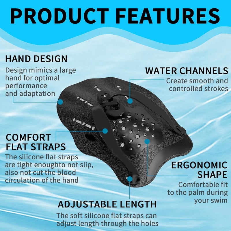 MCSDFN 2 Pcs Swim Hand Paddles, Swim Paddles with Adjustable Straps for Lap Swimming Training Hand Paddles for Novice and Professional Use - Image 5